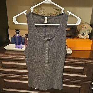 Free People Gray Buttoned Tank Top